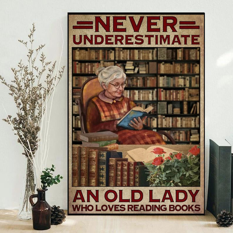 Book Never Underestimate Old Lady Who Loves Reading Books - Vertical Poster - Owls Matrix LTD