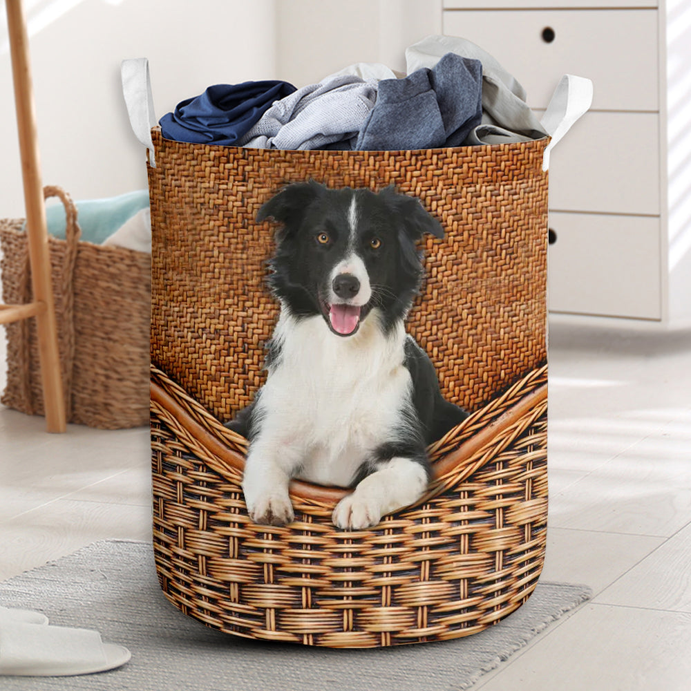 Border Collie Dog Rattan Teaxture - Laundry Basket - Owls Matrix LTD