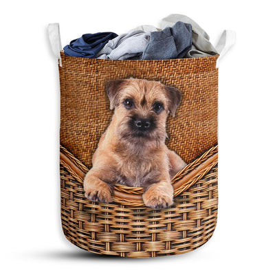 S: 17.72”x13.78” (45x35 cm) Border Terrier Dog Rattan Teaxture - Laundry Basket - Owls Matrix LTD