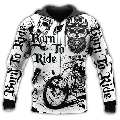 Zip Hoodie / S Motorcycle Born To Ride Motorcycle Black And White Style - Hoodie - Owls Matrix LTD