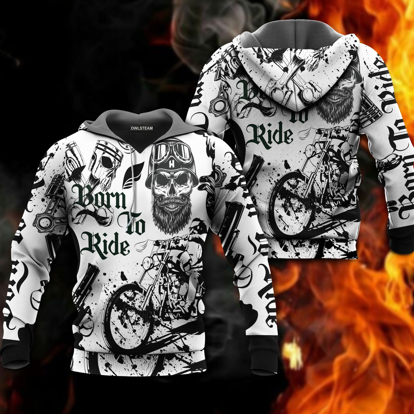 Motorcycle Born To Ride Motorcycle Black And White Style - Hoodie - Owls Matrix LTD