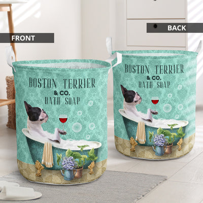 Boston Terrier And Bath Soap - Laundry Basket - Owls Matrix LTD