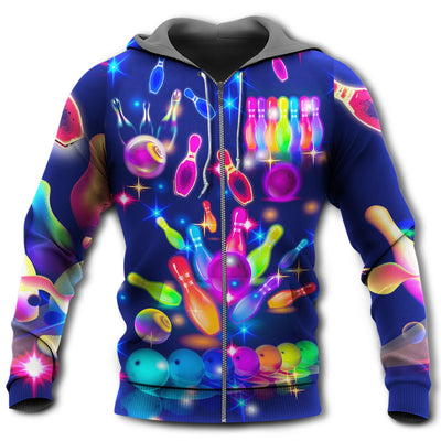 Zip Hoodie / S Bowling Rainbow Colorful Neon Style - Hoodie - Owls Matrix LTD