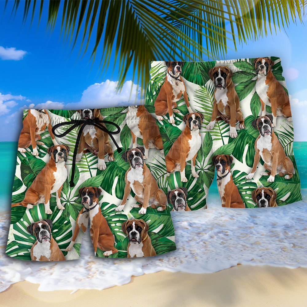 Boxer Dog Tropical Leaf - Beach Short - Owls Matrix LTD