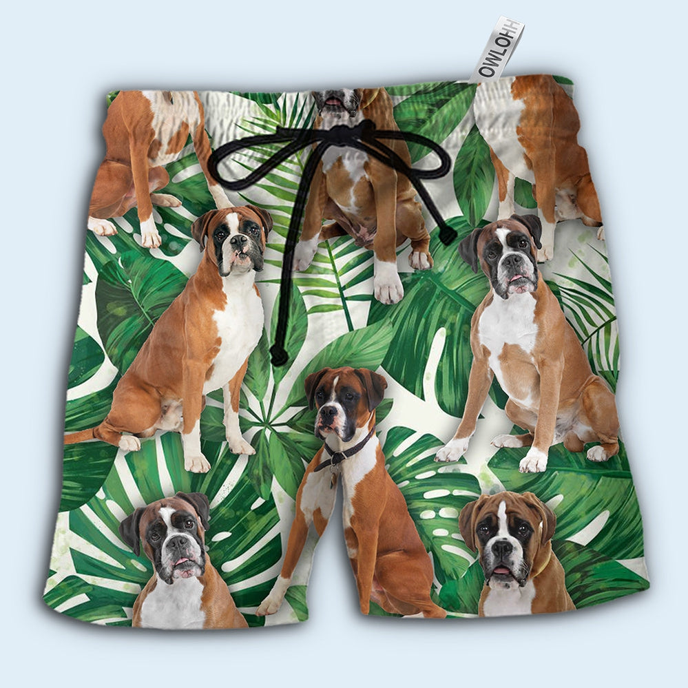 Boxer Dog Tropical Leaf - Beach Short - Owls Matrix LTD