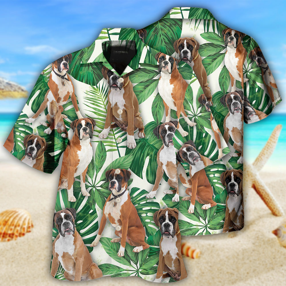Boxer Dog Tropical Leaf Style - Hawaiian Shirt - Owls Matrix LTD