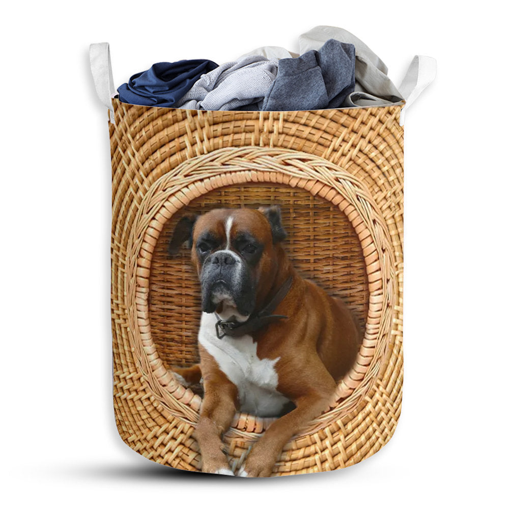 S: 17.72”x13.78” (45x35 cm) Boxer Dog Bamboo Wave - Laundry Basket - Owls Matrix LTD