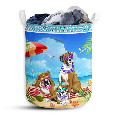S: 17.72”x13.78” (45x35 cm) Boxer Dog Beach Summer - Laundry Basket - Owls Matrix LTD