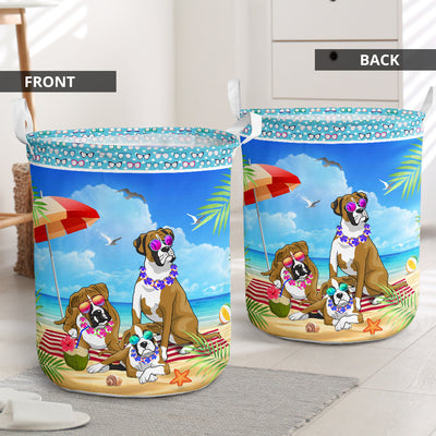 Boxer Dog Beach Summer - Laundry Basket - Owls Matrix LTD