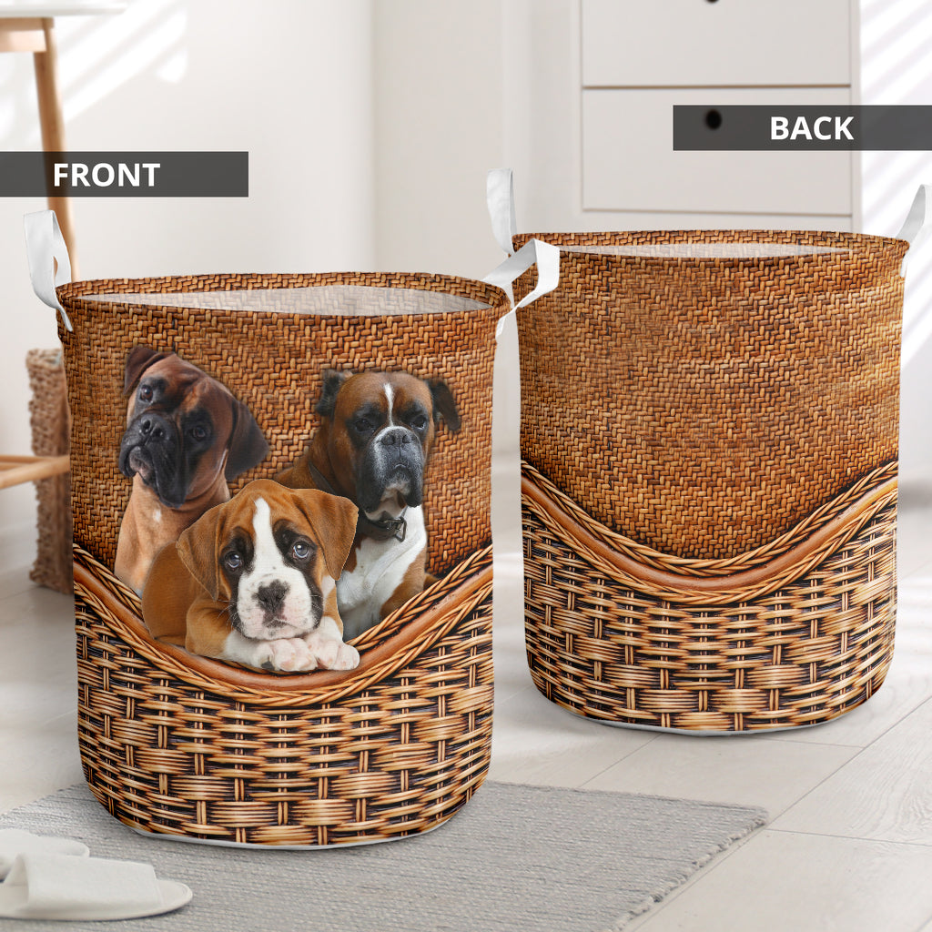 Boxer Dog Rattan Teaxture Style - Laundry Basket - Owls Matrix LTD