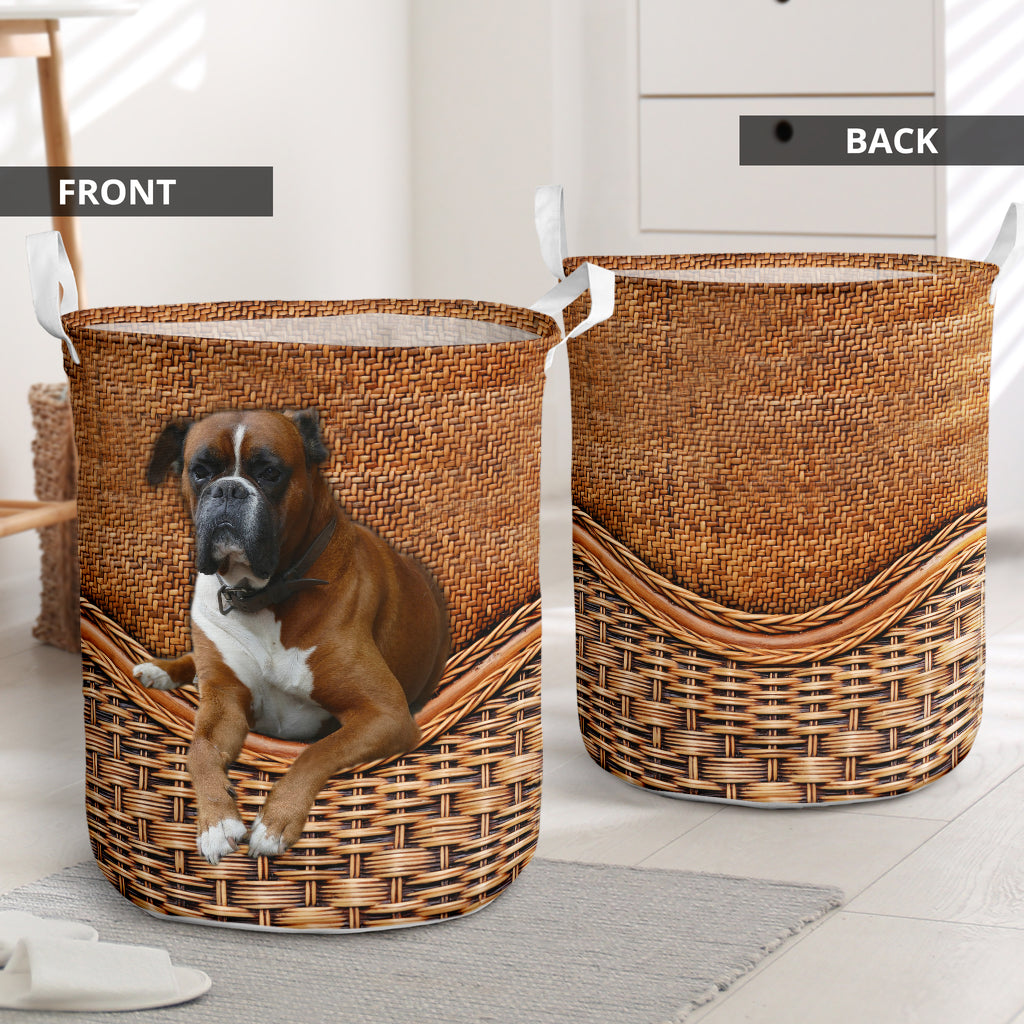 Boxer Dog Rattan Teaxture - Laundry Basket - Owls Matrix LTD