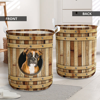 Boxer Dog Wooden Barrel - Laundry Basket - Owls Matrix LTD