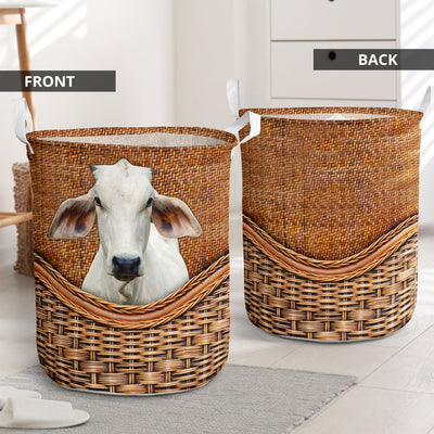 Brahman Cow Rattan Teaxture - Laundry Basket - Owls Matrix LTD