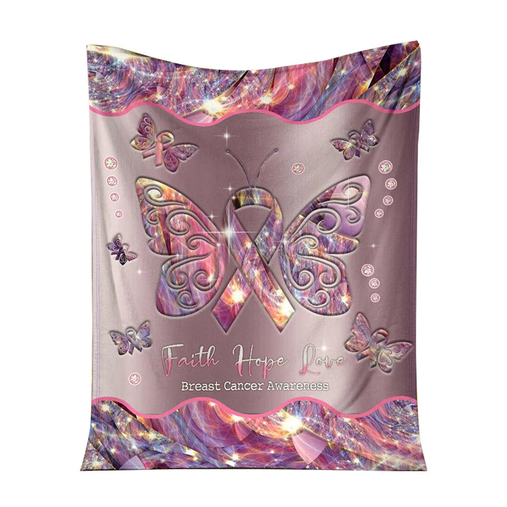 50" x 60" Breast Cancer Awareness Faith Hope Love Butterfly So Lovely So Cool - Flannel Blanket - Owls Matrix LTD