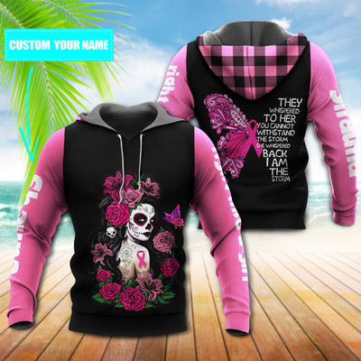 Breast Cancer Skull Girl With Dark Pink Personalized - Hoodie - Owls Matrix LTD