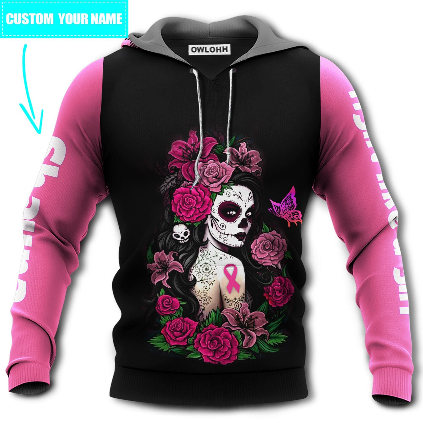 Unisex Hoodie / S Breast Cancer Skull Girl With Dark Pink Personalized - Hoodie - Owls Matrix LTD