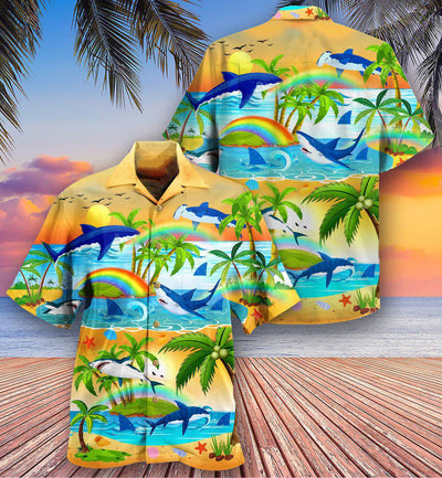 Shark Bright Rainbow And Sharks - Hawaiian Shirt - Owls Matrix LTD