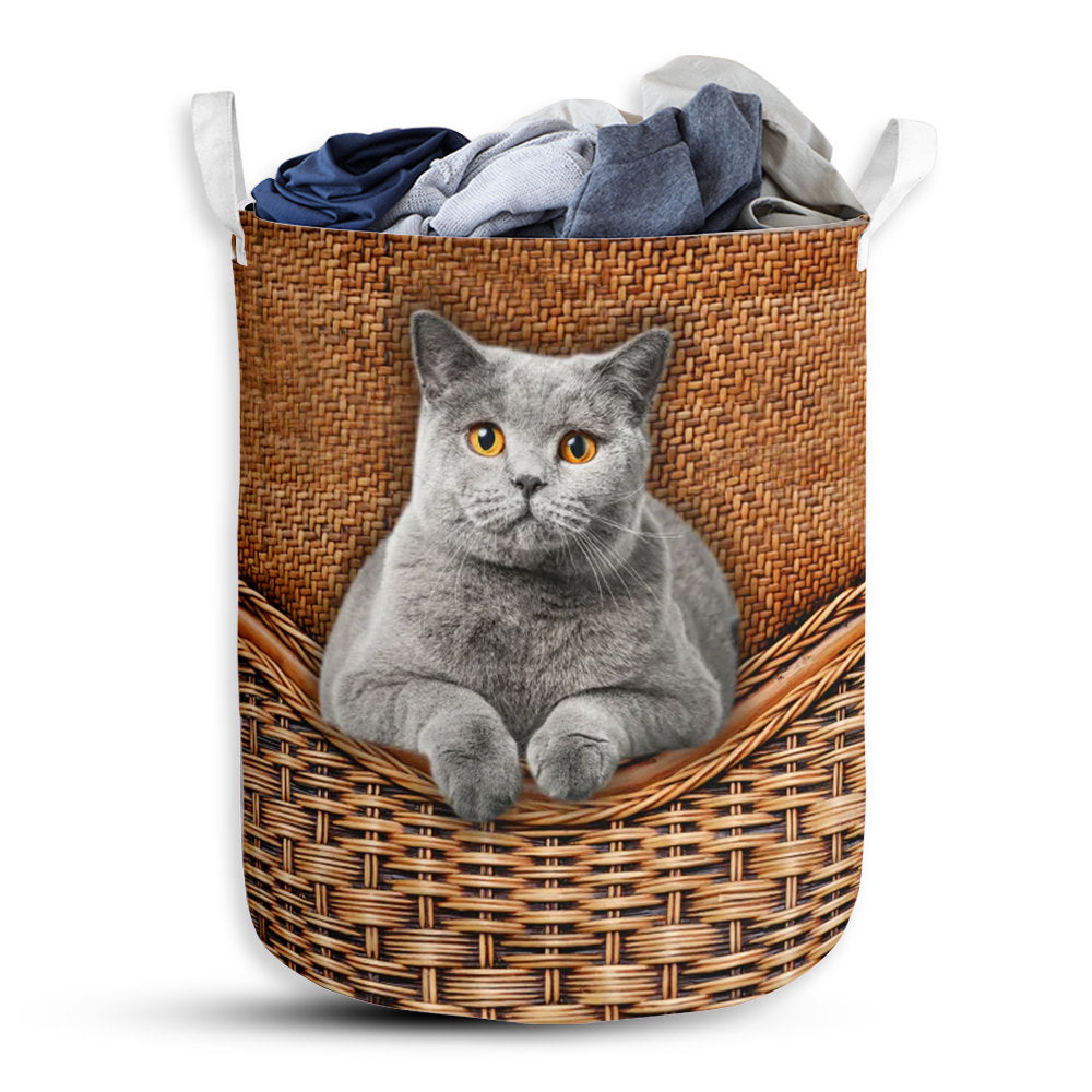 S: 17.72”x13.78” (45x35 cm) Cat British Shorthair Cat Rattan Teaxture Basic Style - Laundry basket - Owls Matrix LTD