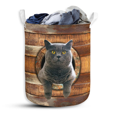S: 17.72”x13.78” (45x35 cm) Cat British Shorthair Cat Wood Vintage - Laundry basket - Owls Matrix LTD