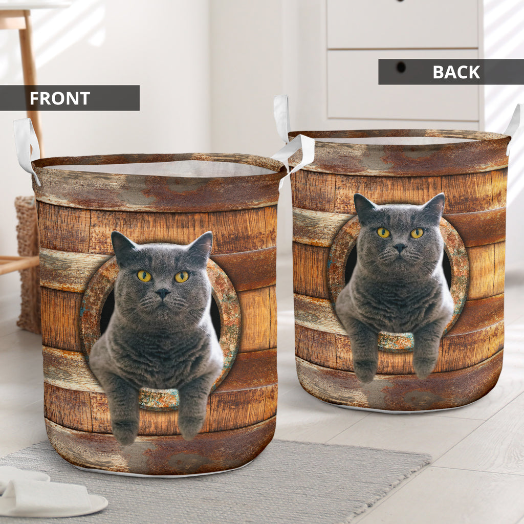 Cat British Shorthair Cat Wood Vintage - Laundry basket - Owls Matrix LTD