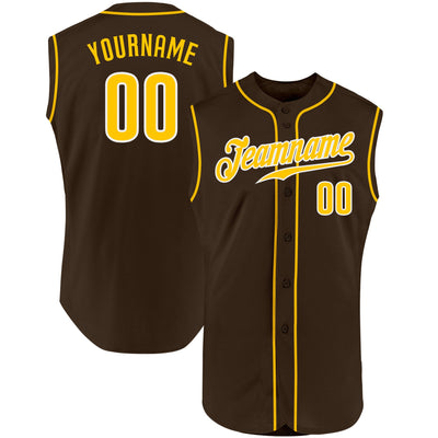 Custom Brown Gold-White Authentic Sleeveless Baseball Jersey