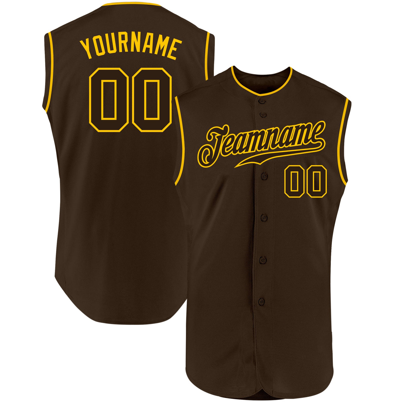 Custom Brown Brown-Gold Authentic Sleeveless Baseball Jersey