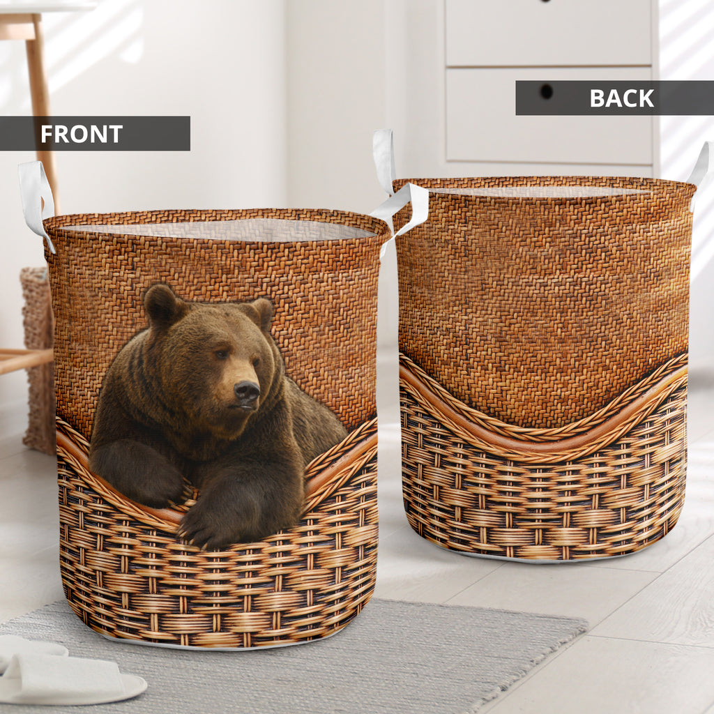 Bear Lover Brown Bear Rattan Teaxture - Laundry basket - Owls Matrix LTD