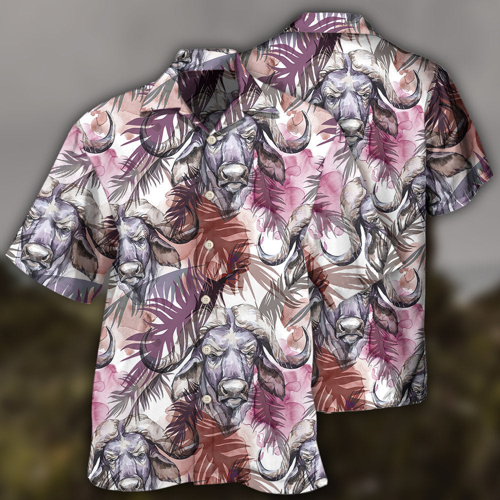 Buffalo Behind Tropical Leaf - Hawaiian Shirt - Owls Matrix LTD