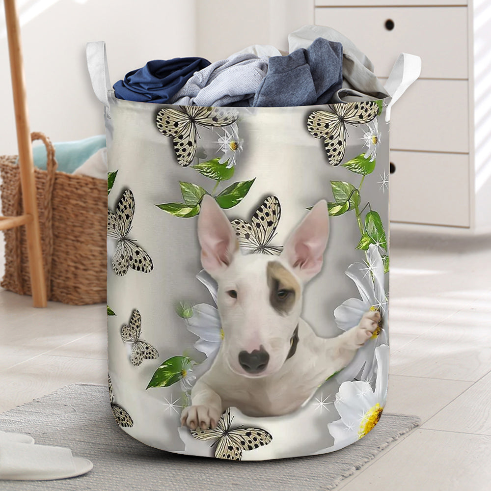 Bull Terrier Dog Oil Painting - Laundry Basket - Owls Matrix LTD