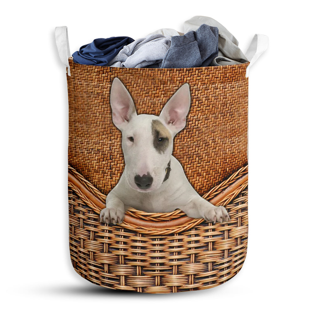 S: 17.72”x13.78” (45x35 cm) Bull Terrier Dog Rattan Teaxture - Laundry Basket - Owls Matrix LTD