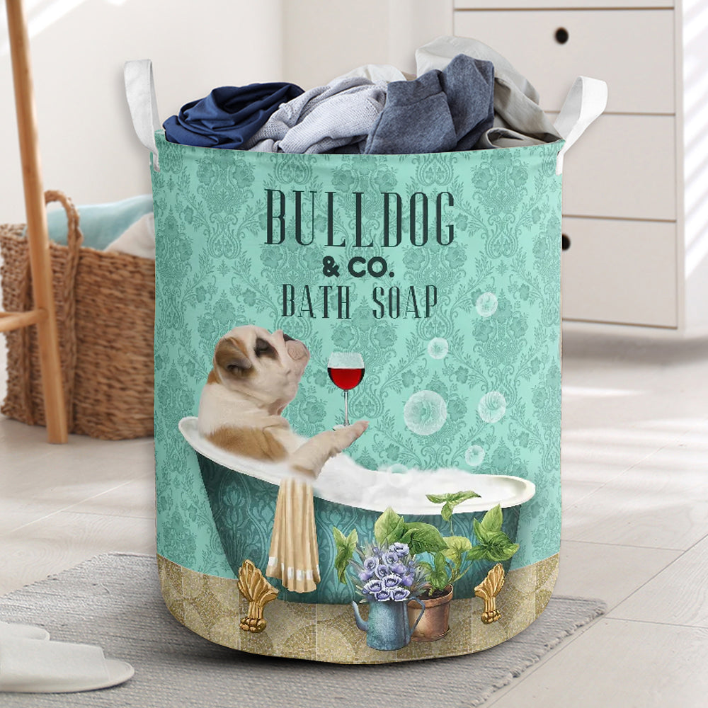Bulldog And Bath Soap - Laundry Basket - Owls Matrix LTD
