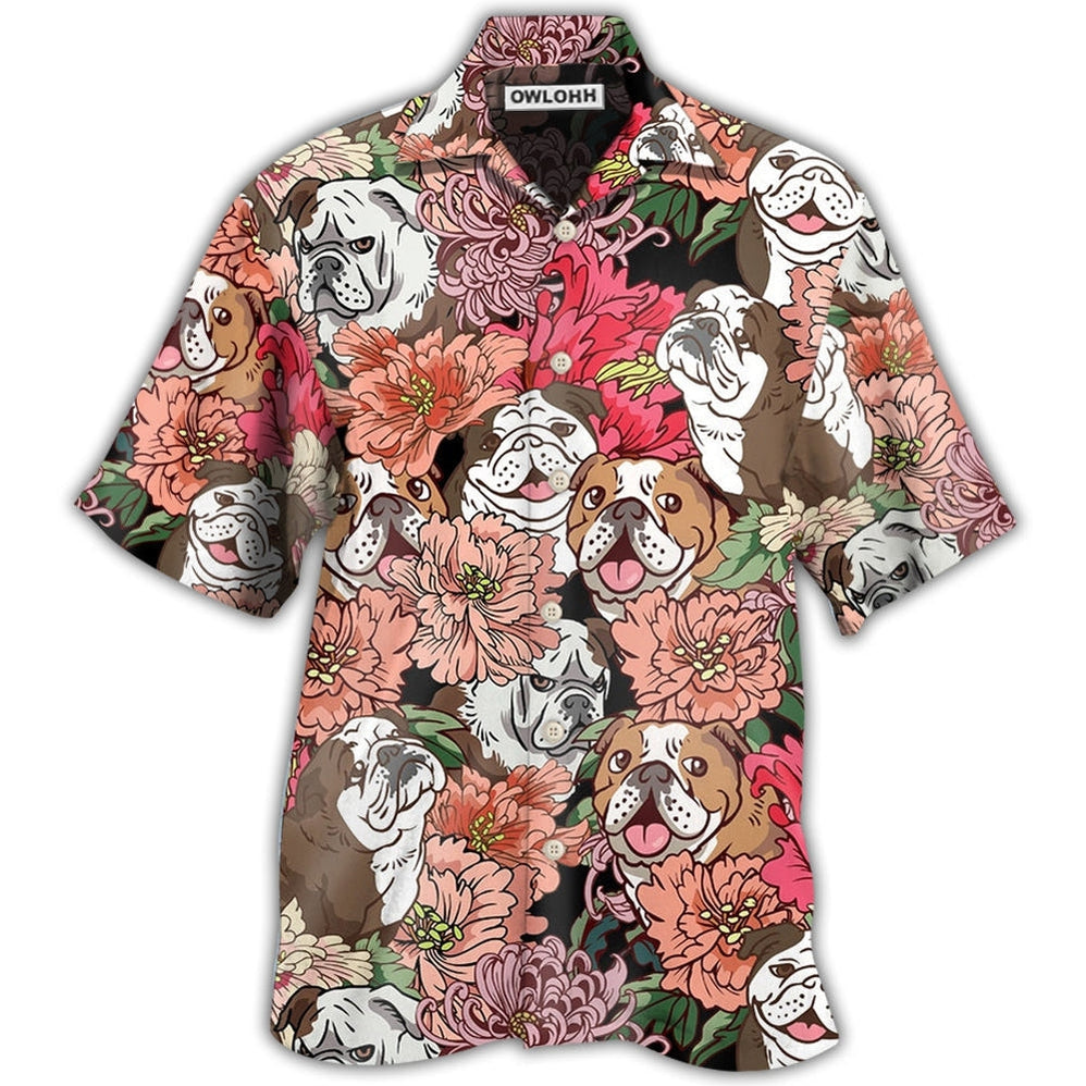 Hawaiian Shirt / Adults / S Bulldog And Lovely Flowers - Hawaiian Shirt - Owls Matrix LTD