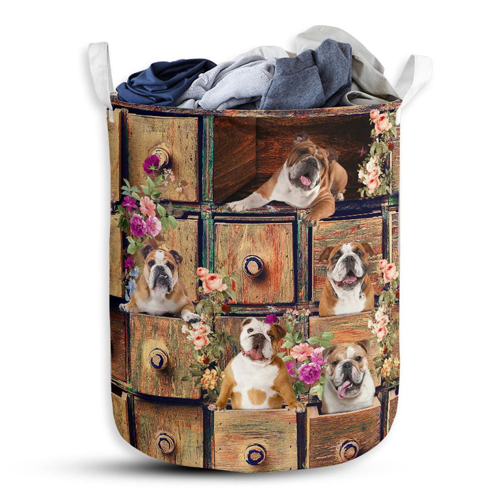 S: 17.72”x13.78” (45x35 cm) Bulldog Drawer Floral Style - Laundry Basket - Owls Matrix LTD