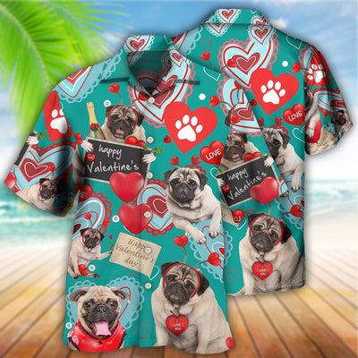 Bulldog Happy Valentine Love Paw - Hawaiian Shirt - Owls Matrix LTD