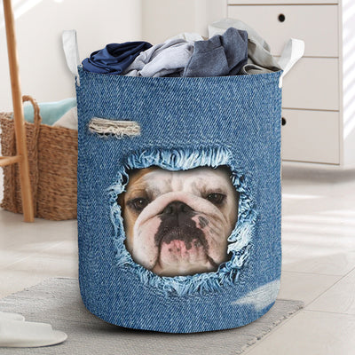 Bulldog Jean Pattern - Laundry Basket - Owls Matrix LTD