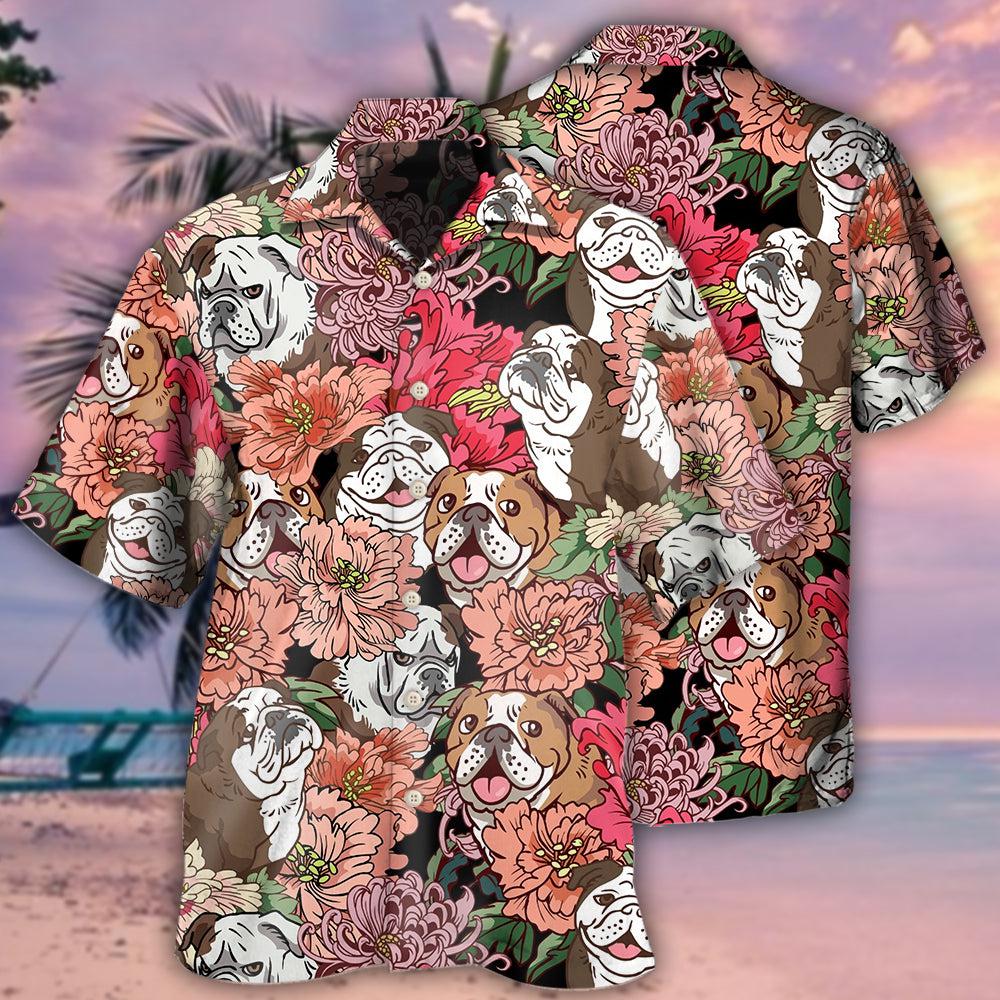 Bulldog And Lovely Flowers - Hawaiian Shirt - Owls Matrix LTD