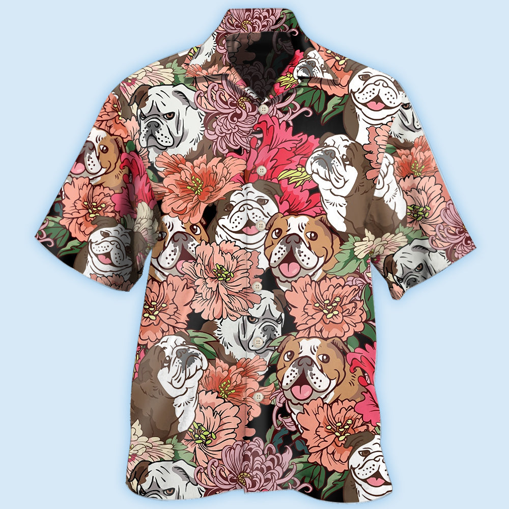 Bulldog And Lovely Flowers - Hawaiian Shirt - Owls Matrix LTD