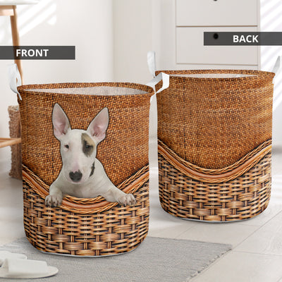 Bull Terrier Dog Rattan Teaxture - Laundry Basket - Owls Matrix LTD