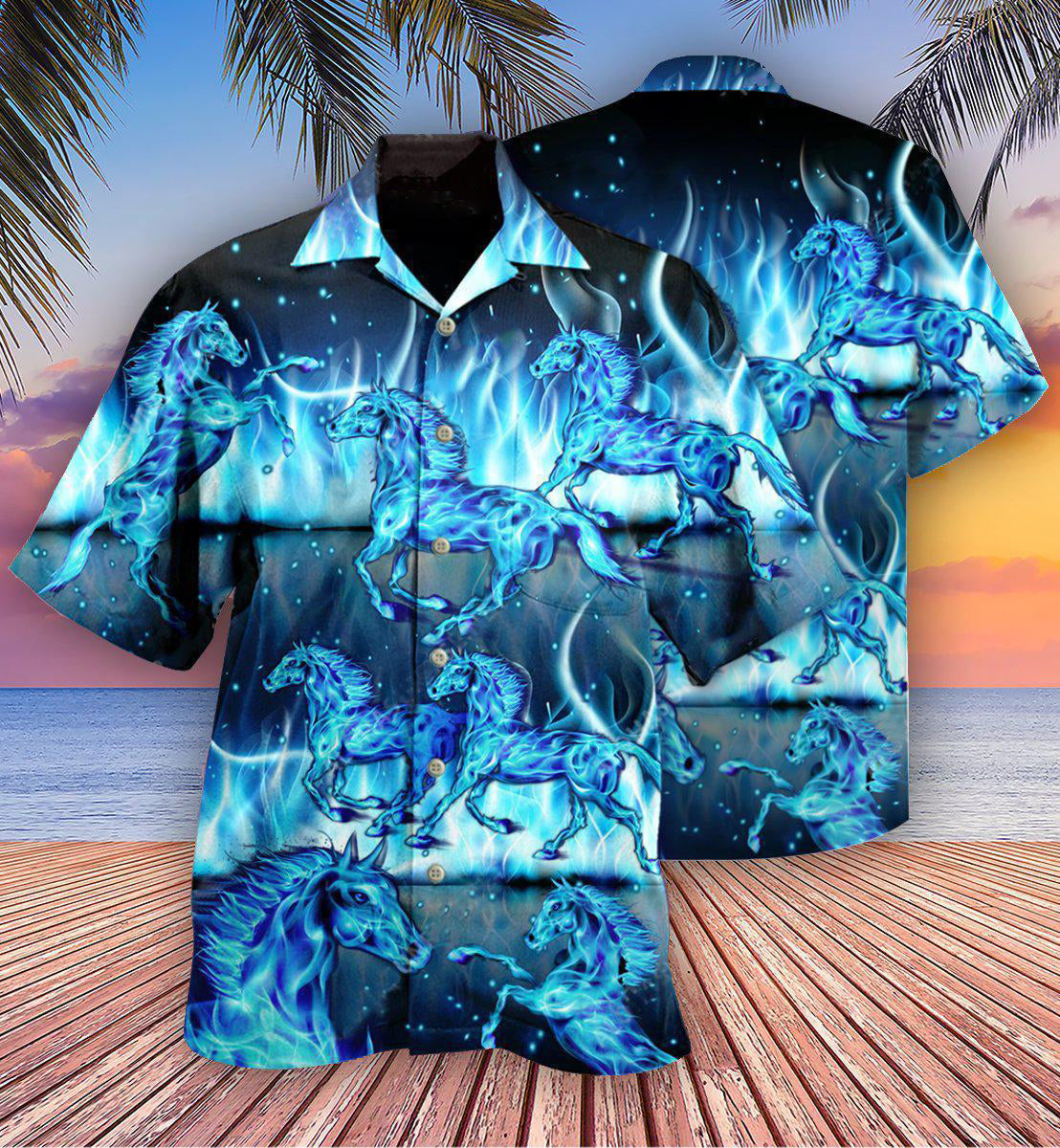 Horse Burning Blue - Hawaiian Shirt - Owls Matrix LTD