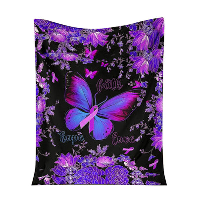 50" x 60" Breast Cancer Butterfly Faith Hope Love Style - Flannel Blanket - Owls Matrix LTD