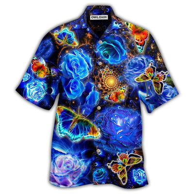 Hawaiian Shirt / Adults / S Butterfly Flower Glowing Blue Rose - Hawaiian Shirt - Owls Matrix LTD