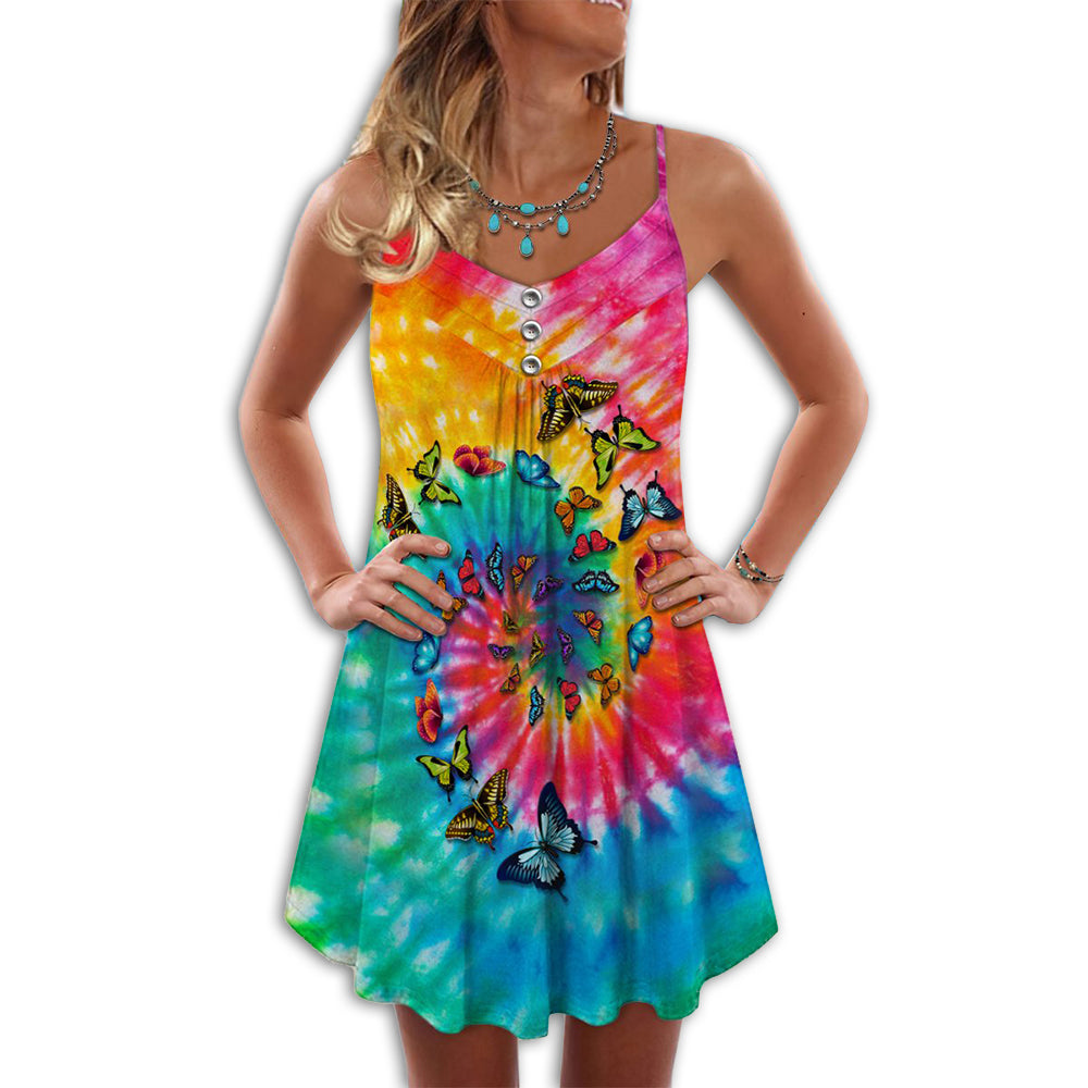 Butterfly Hippie Tie Dye With Colorful Style - Summer Dress - Owls Matrix LTD