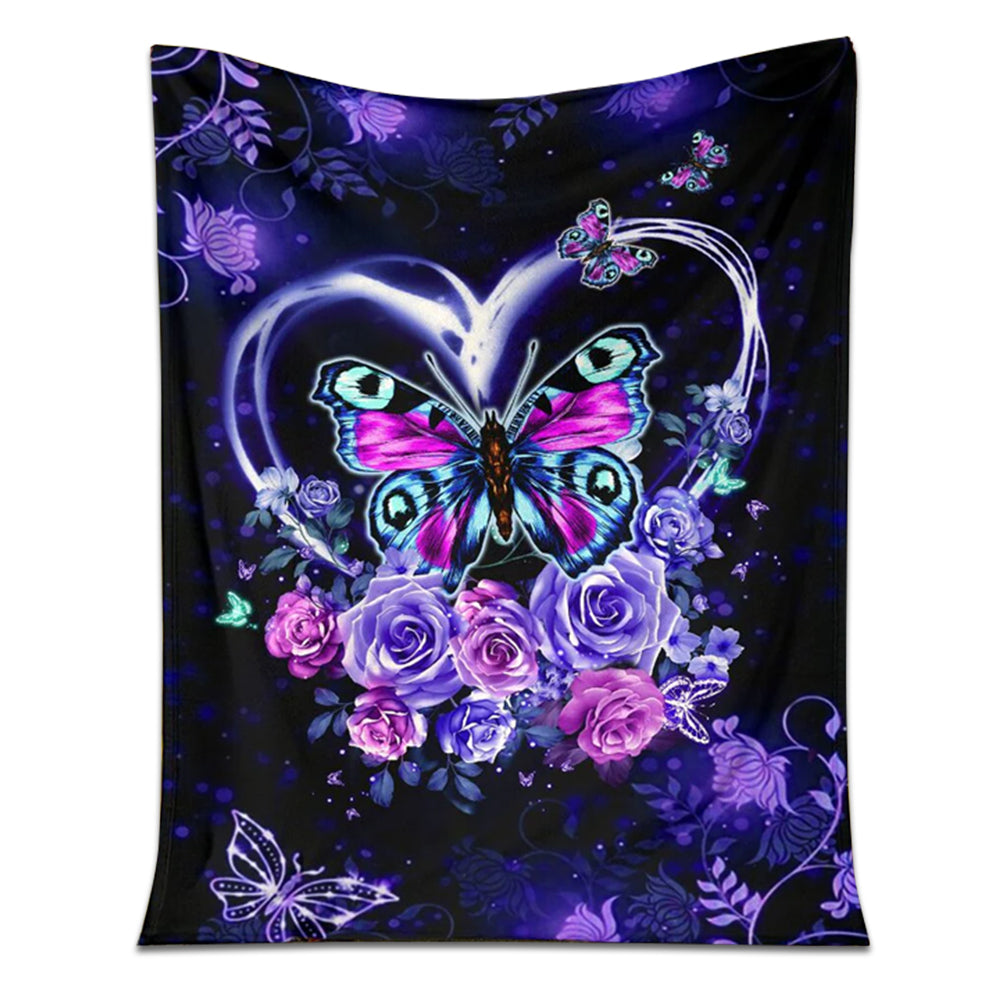 50" x 60" Butterfly Love Rose In The Night - Flannel Blanket - Owls Matrix LTD
