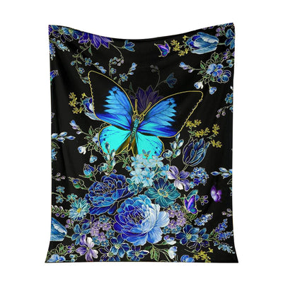 50" x 60" Butterfly With Blue Flowers Butterfly - Flannel Blanket - Owls Matrix LTD