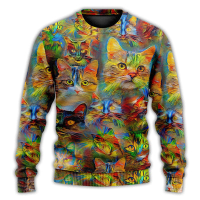 Christmas Sweater / S Cat Beautiful Colorfull Painting - Sweater - Ugly Christmas Sweaters - Owls Matrix LTD