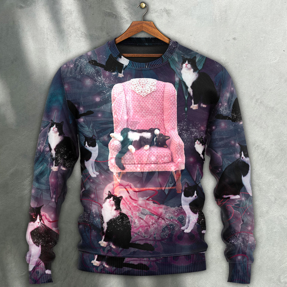 Cat On The Pink Chair So Lovely - Sweater - Ugly Christmas Sweaters - Owls Matrix LTD