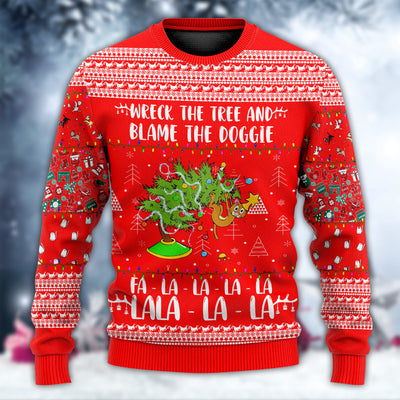 Cat Wreck The Tree Christmas Red Style - Sweater - Ugly Christmas Sweaters - Owls Matrix LTD