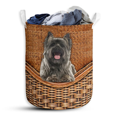 S: 17.72”x13.78” (45x35 cm) Cairn Terrier Dog Rattan Teaxture - Laundry Basket - Owls Matrix LTD