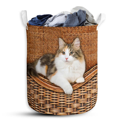 S: 17.72”x13.78” (45x35 cm) Calico Cat Rattan Teaxture Basic Style - Laundry Basket - Owls Matrix LTD