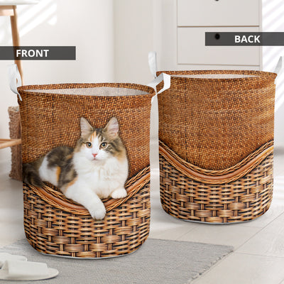 Calico Cat Rattan Teaxture Basic Style - Laundry Basket - Owls Matrix LTD
